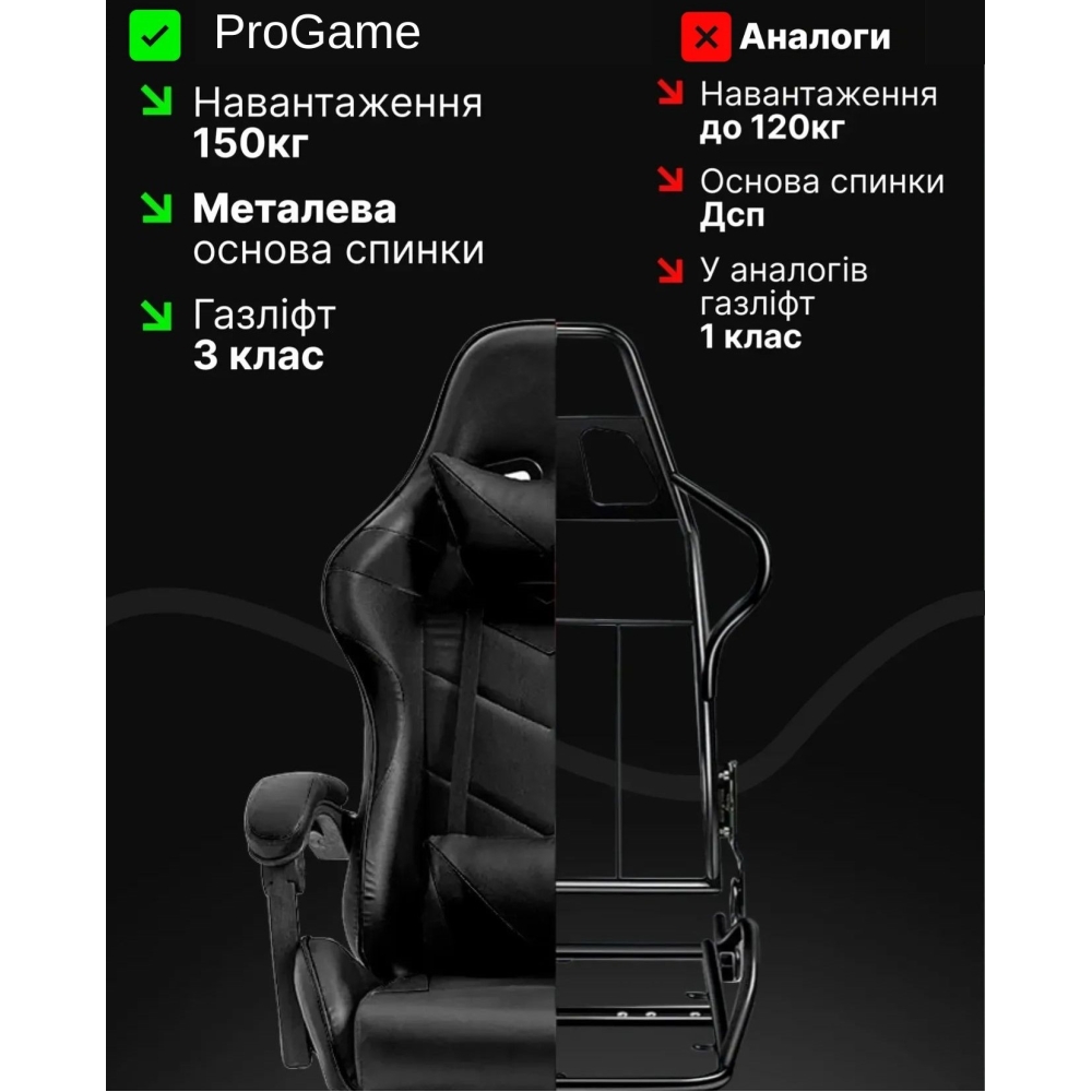 Геймерське крісло Gamery підставка для ніг, ігрове, комп'ютерне Чорне