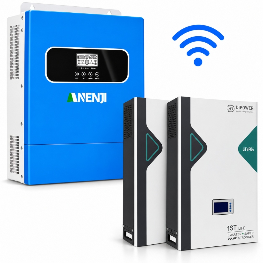 11 кВт LiFePO4 Комплект резервного живлення з Wi-Fi інвертор Anenji 11 кВт + 2 акумулятора 51,2V/100Ah Dipower для квартири, офісу