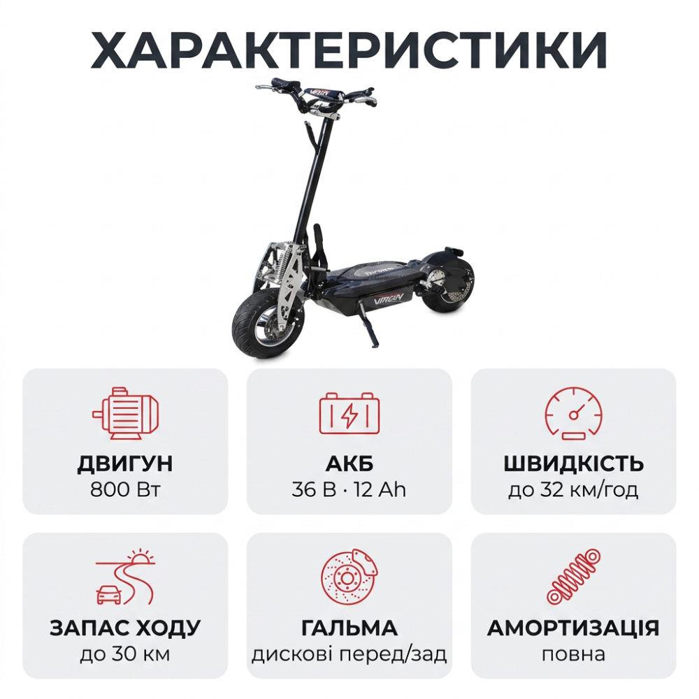 Електросамокат 1500Вт/800Вт (36B) Viron Мах, 11", з'ємна батарея, до 32 км/год