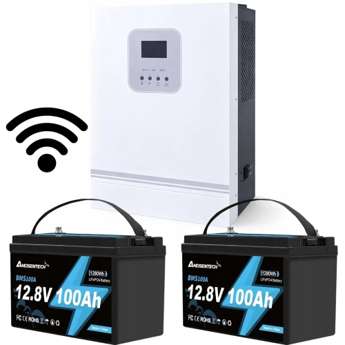 3 кВт LiFePO4 Комплект резервного живлення Інвертор Ameisentech WiFi + 2 акумулятора 12V 100Ah Ameisentech для квартири, будинку