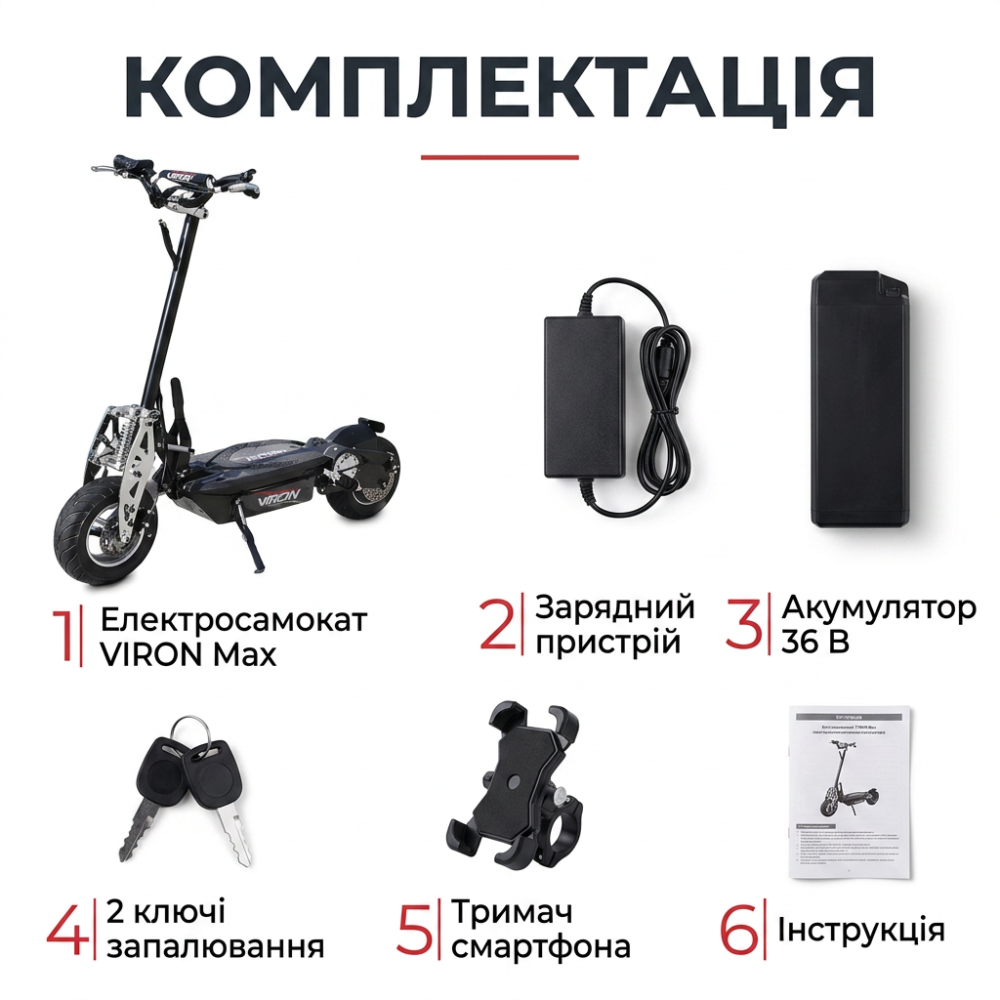 Електросамокат 1500Вт/800Вт (36B) Viron Мах, 11", з'ємна батарея, до 32 км/год