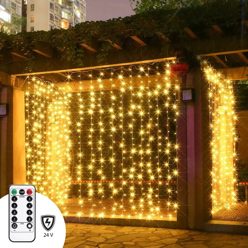 Світлодіодна гірлянда штора 3*3 метра 300 led, USB пульт тепле світіння 8 режимів