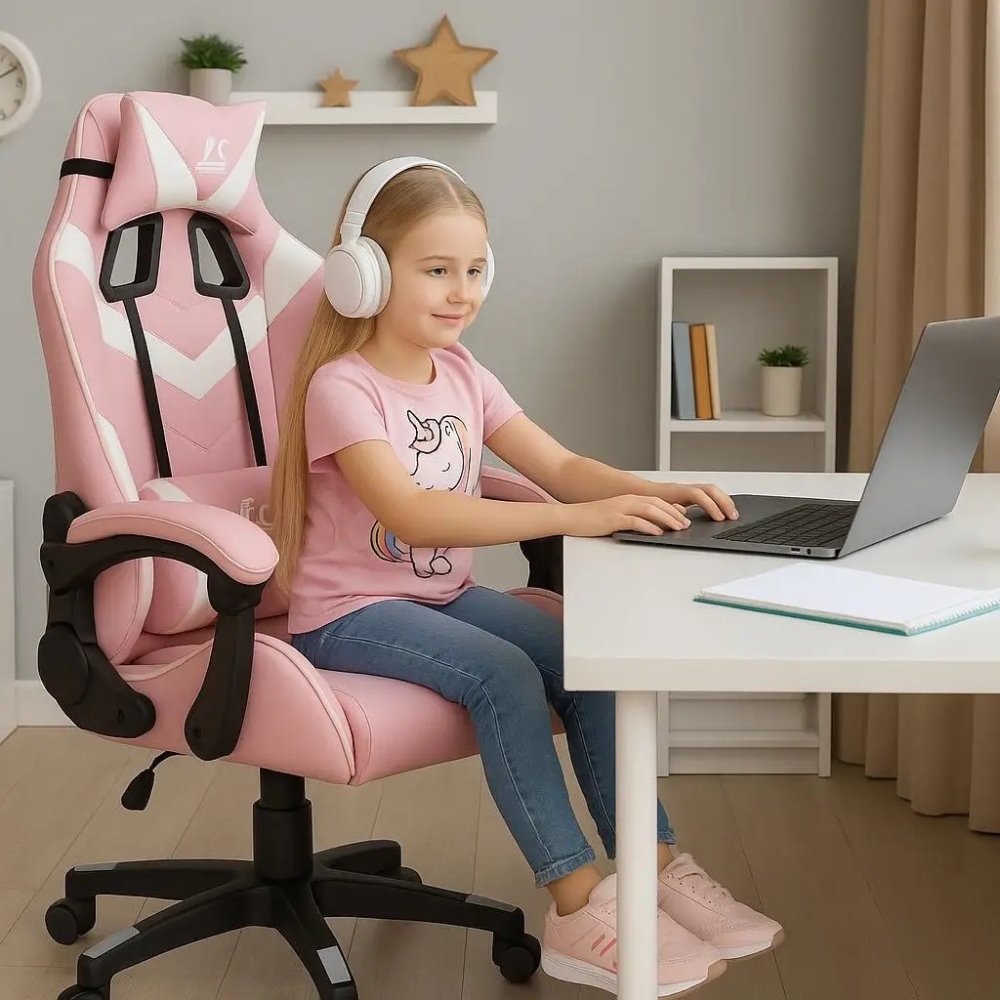 Геймерське крісло для дівчат EC GAMING Рожеве ігрове, комп'ютерне