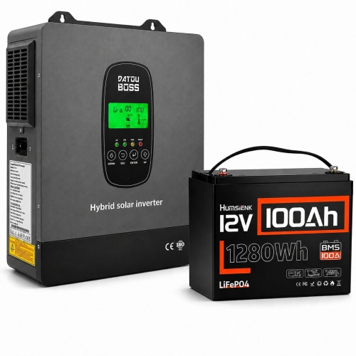 1,28 кВт*год Комплект резервного живлення Інвертор Datouboss + акумулятор 12V/100Ah Humsienk з BMS для будинку, квартири