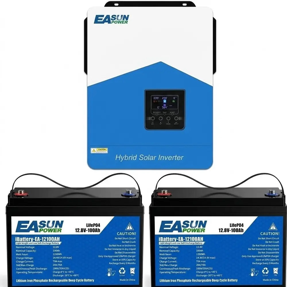 3 кВт Комплект резервного живлення Easun Power Інвертор + 2 акумулятора 12V/100Ah