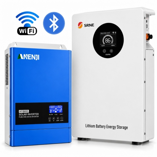 6.2 кВт LiFePO4 Комплект інвертор Anenji з Wi-Fi + акумулятор SRNE 51.2V 100Ah, BMS, настінний для резервного живлення