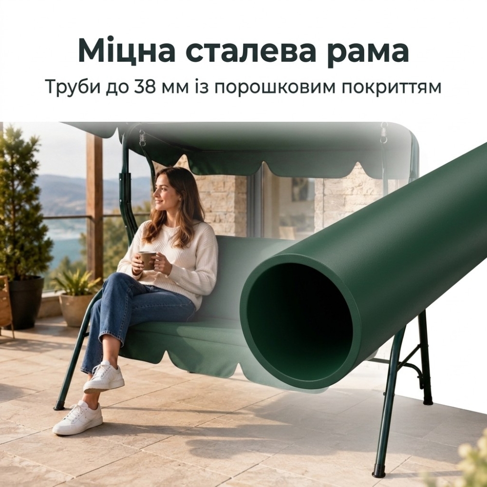 Садова гойдалка тримісна Anro Comfort до 220 кг посилена зелена
