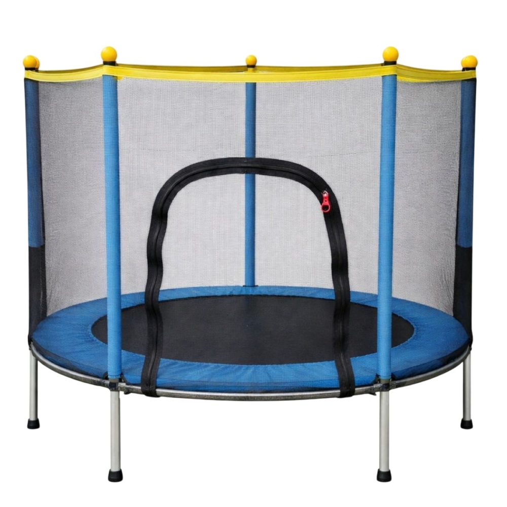 Батут дитячий 140 см Fitonix із захисною сіткою + 6 опорних ніжок Blue