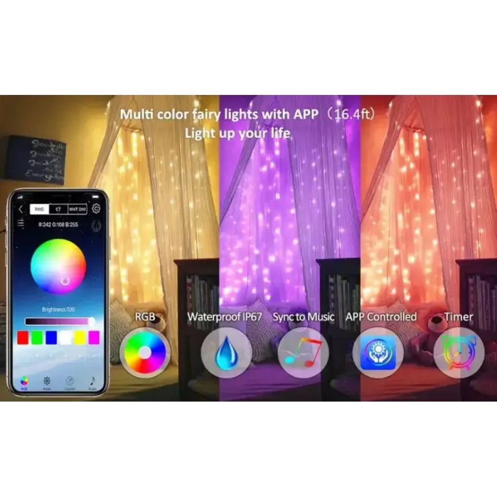 Гірлянда зі smart додатком 100 led 10 метрів RGB на USB