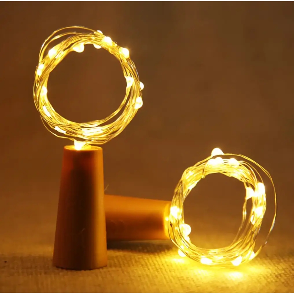 Гірлянда нитка Корка світлодіодна крапля роси 20 LED 2 м на батарейках Теплий білий