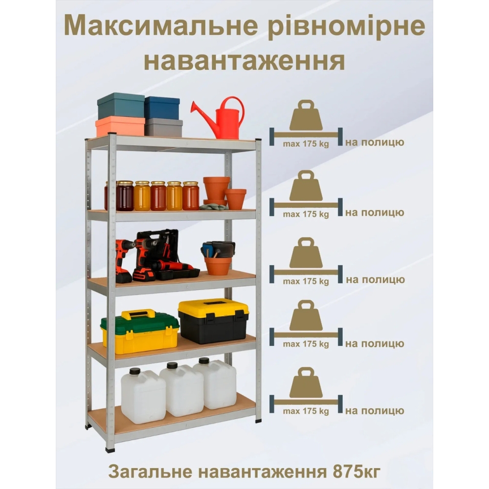 Посилений металевий стелаж Ekspand 180×90×40см 5 полиць (175 кг на полицю) Оригінал