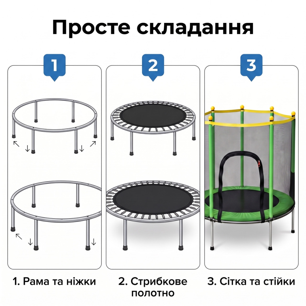 Батут дитячий 140 см Fitonix із захисною сіткою + 6 опорних ніжок зелений