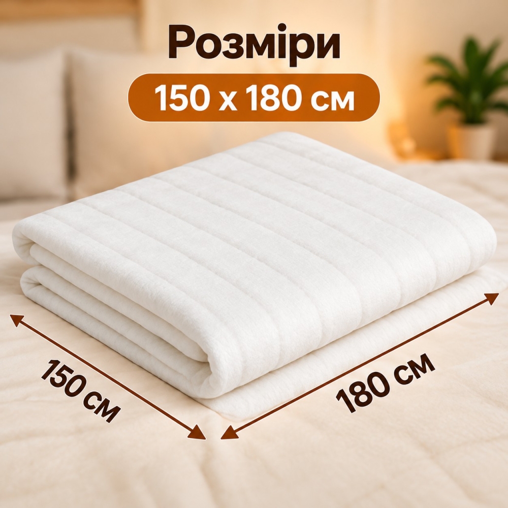 Двоспальне електропростирадло 150х180 см Electric Blanket / Безпечна електроковдра з регулятором тепла