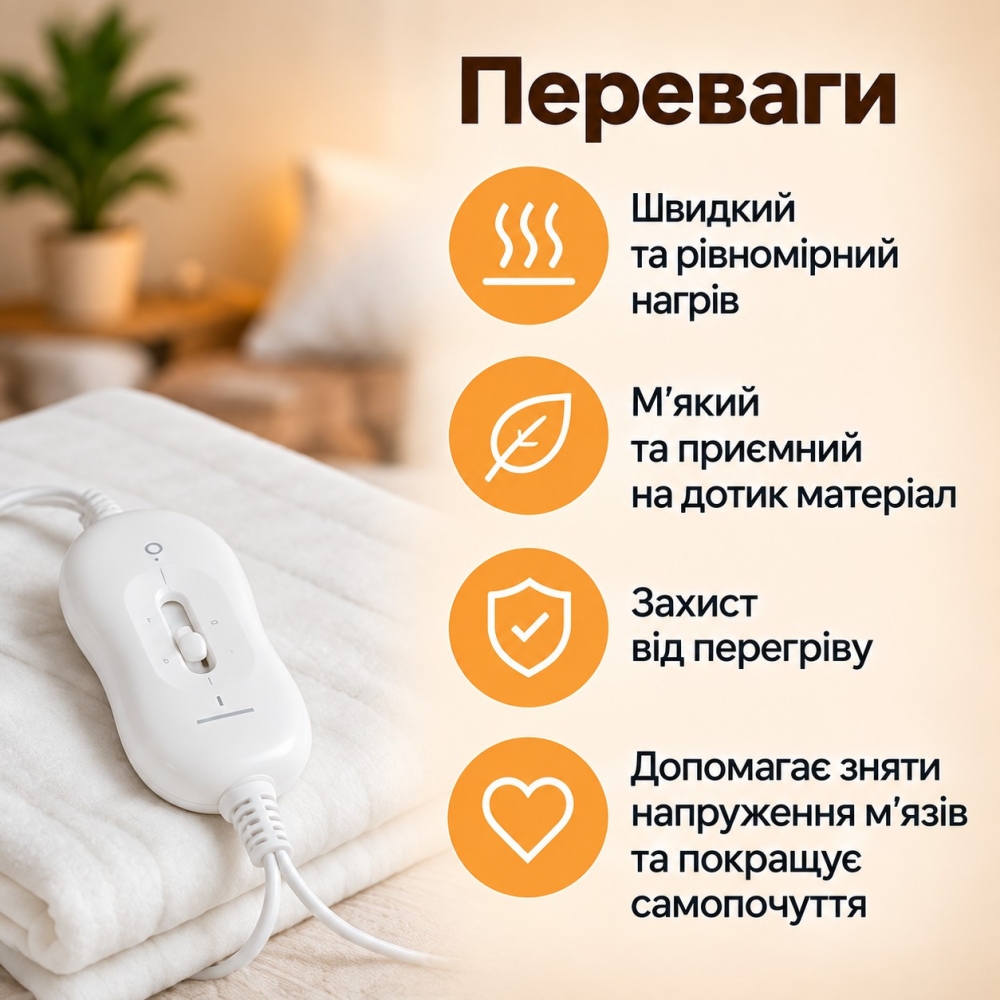 Двоспальне електропростирадло 150х180 см Electric Blanket / Безпечна електроковдра з регулятором тепла