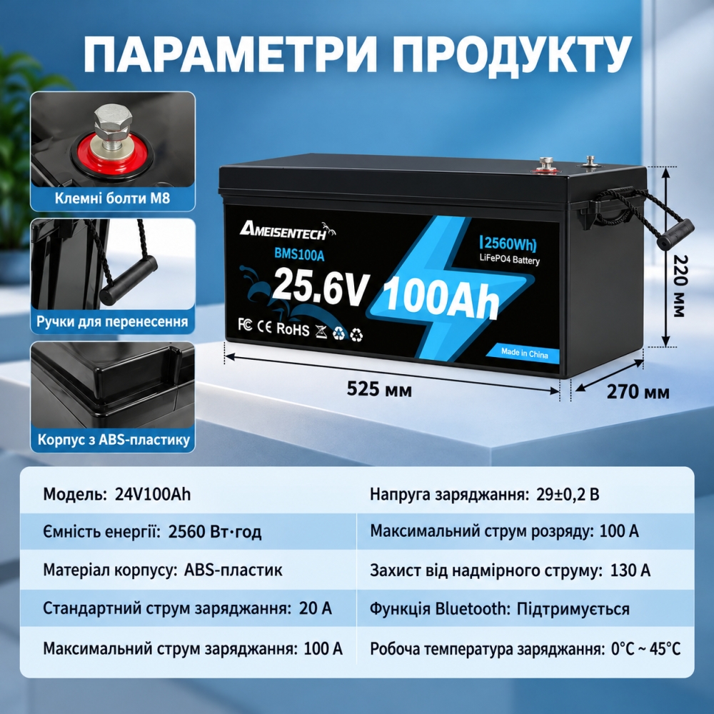4.2 кВт LiFePO4 Комплект резервного живлення Інвертор Anenji WiFi 24 В + акумулятора 25.6V 100Ah Ameisentech