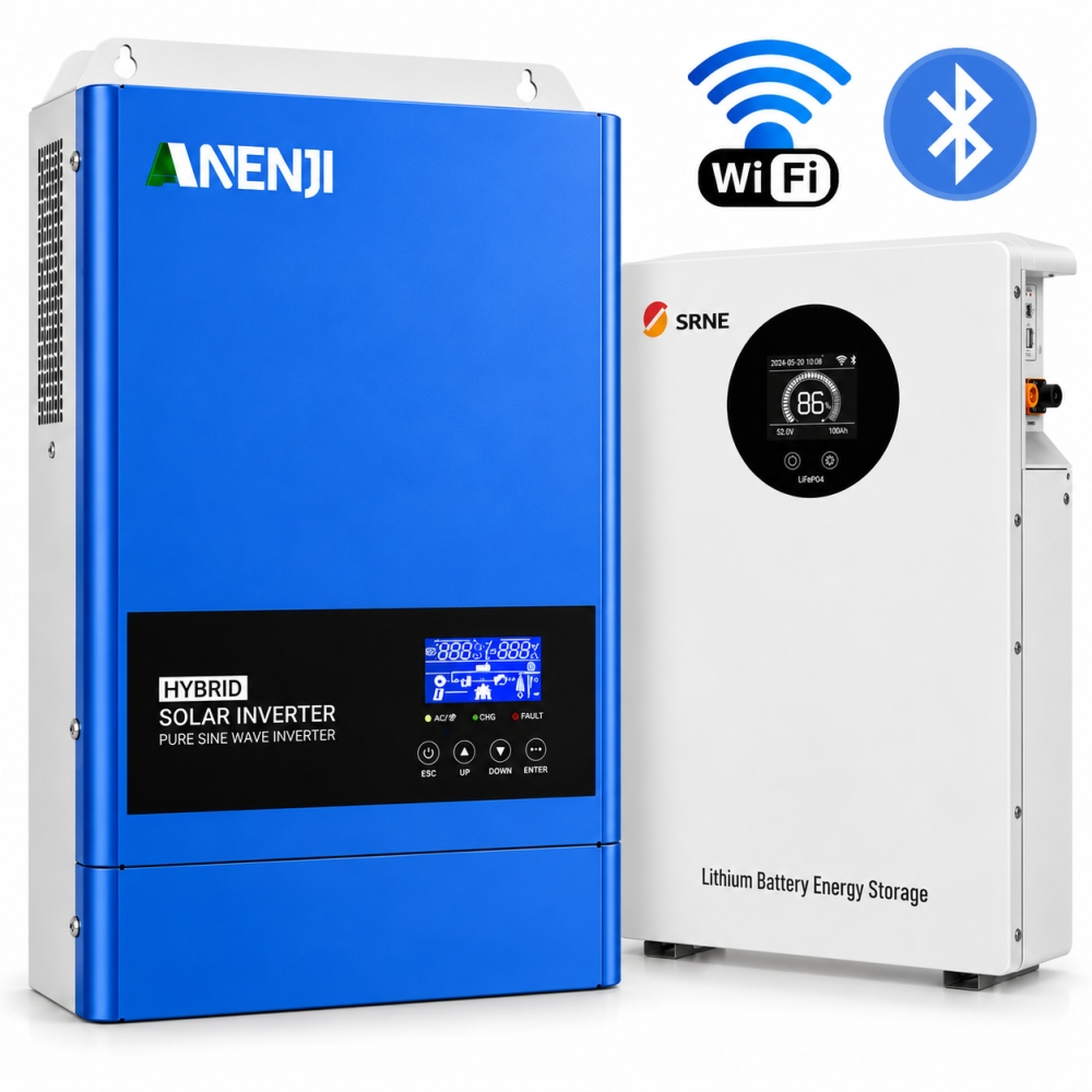 6.2 кВт LiFePO4 Комплект інвертор Anenji з Wi-Fi + акумулятор SRNE 51.2V 100Ah, BMS, настінний для резервного живлення