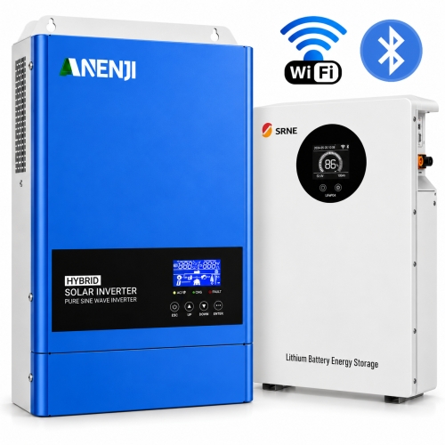 6.2 кВт LiFePO4 Комплект інвертор Anenji з Wi-Fi + акумулятор SRNE 51.2V 100Ah, BMS, настінний для резервного живлення