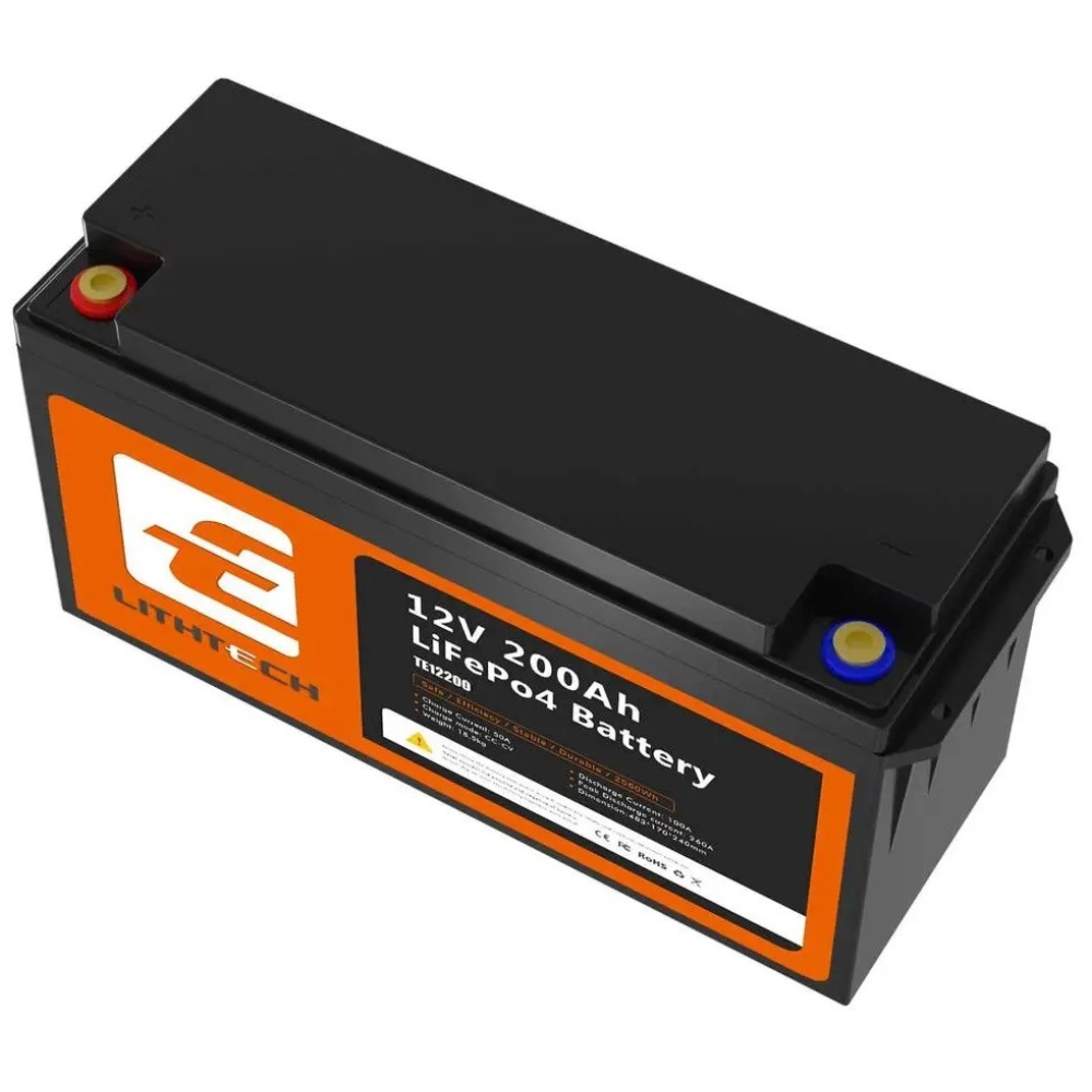 LiFePO4 12V/200Ah Акумулятор Lithtech з Bluetooth, функцією підігріву, BMS для резервного живлення