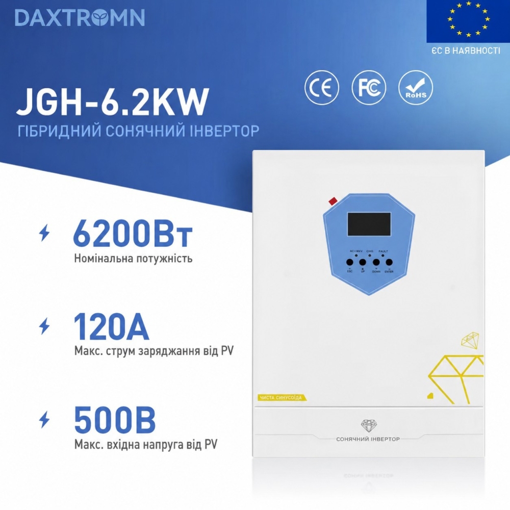 6,2 кВт LiFePO4 Комплект резервного живлення: гібридний інвертор Daxtromn + 48V 100Ah акумулятор Lvtopsun wall для будинку