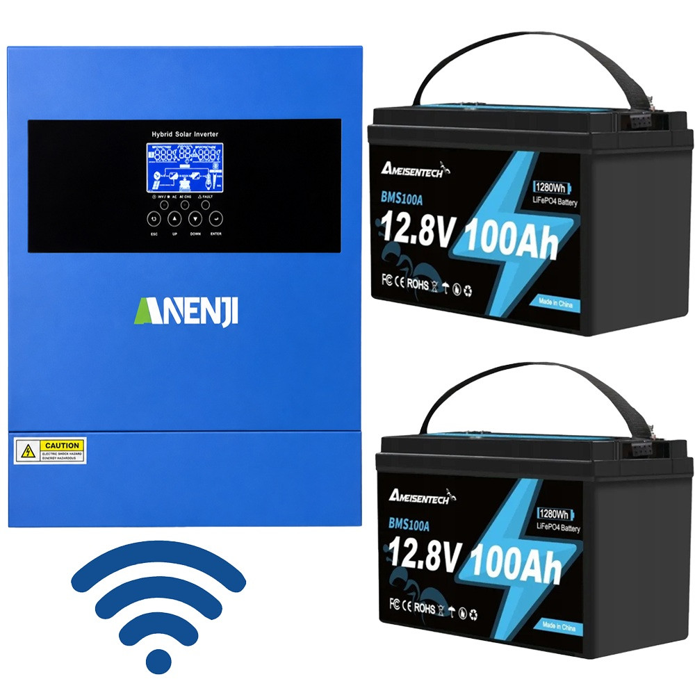 4,2 кВт LiFePO4 Комплект резервного живлення Інвертор Anenji WiFi + 2 акумулятора 12V 100Ah Ameisentech для квартири, будинку