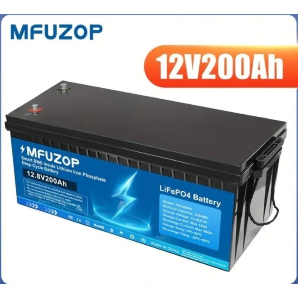 LiFePO4 12V 200Ah Акумулятор MFUZOP 2560Wh Smart BMS 200A