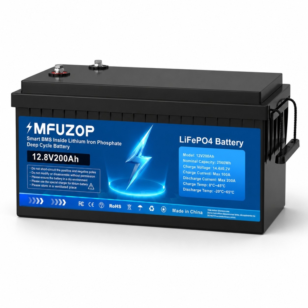 LiFePO4 12V 200Ah Акумулятор MFUZOP 2560Wh Smart BMS 200A