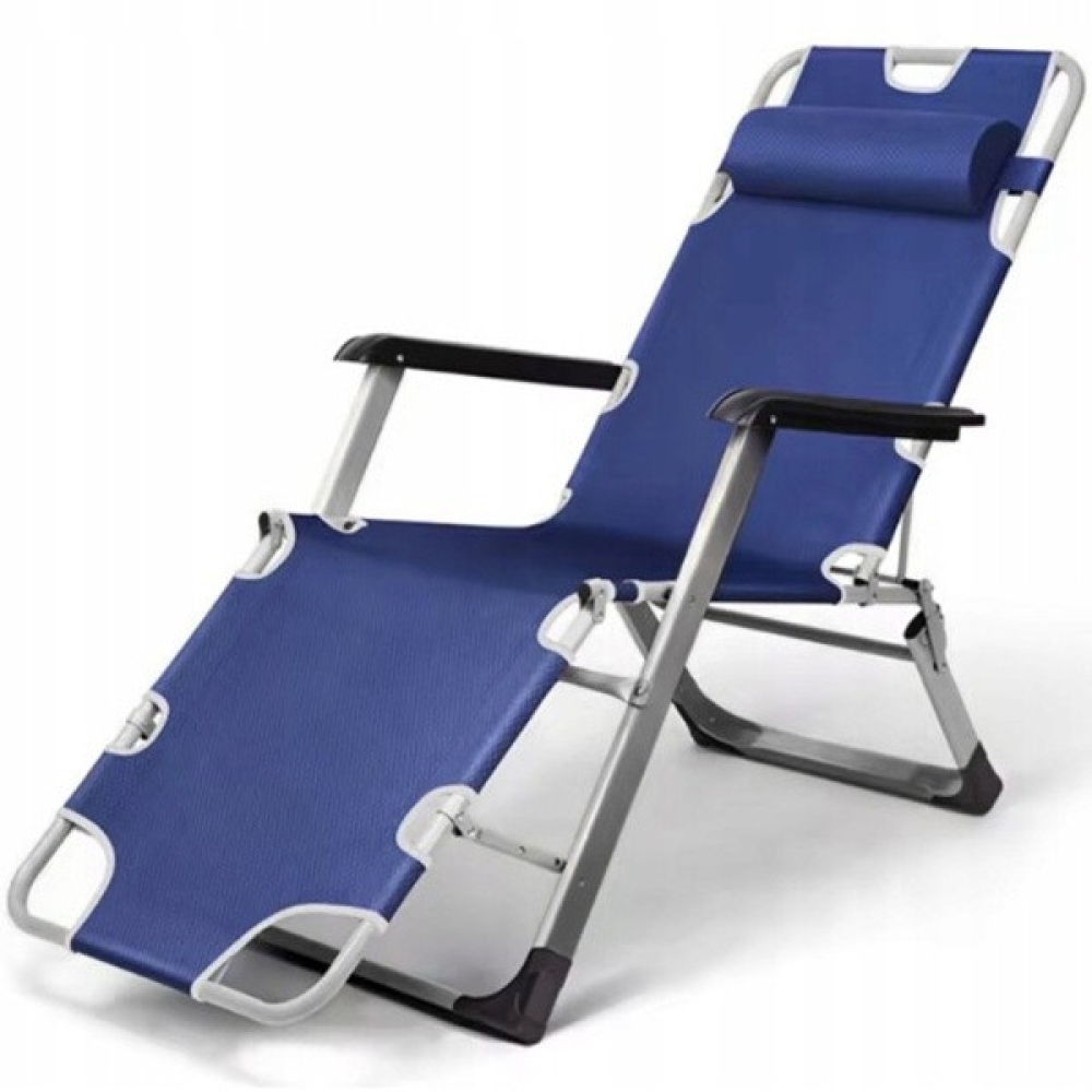 Садове пляжне крісло Ideal Garden Premium з матрацом та подушкою, до 125 кг, синє, шезлонг для саду та тераси