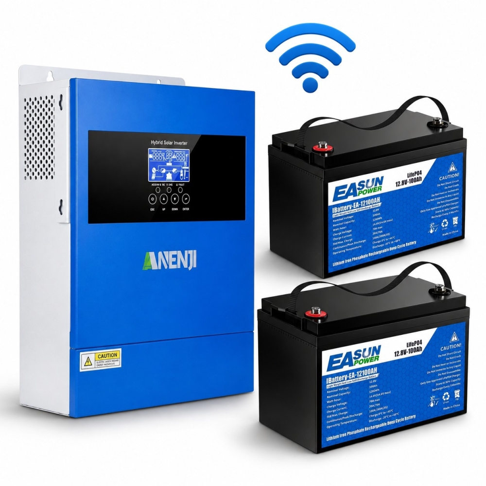 4,2 кВт LiFePO4 Комплект резервного живлення Інвертор Anenji WiFi + 2 акумулятора 12V 100Ah Easun Power для квартири, будинку