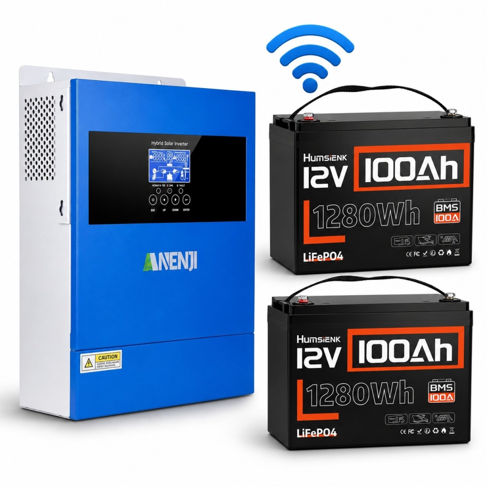 4,2 кВт LiFePO4 Комплект резервного живлення Інвертор Anenji WiFi + 2 акумулятора 12V 100Ah Humsienk з BMS для квартири, будинку