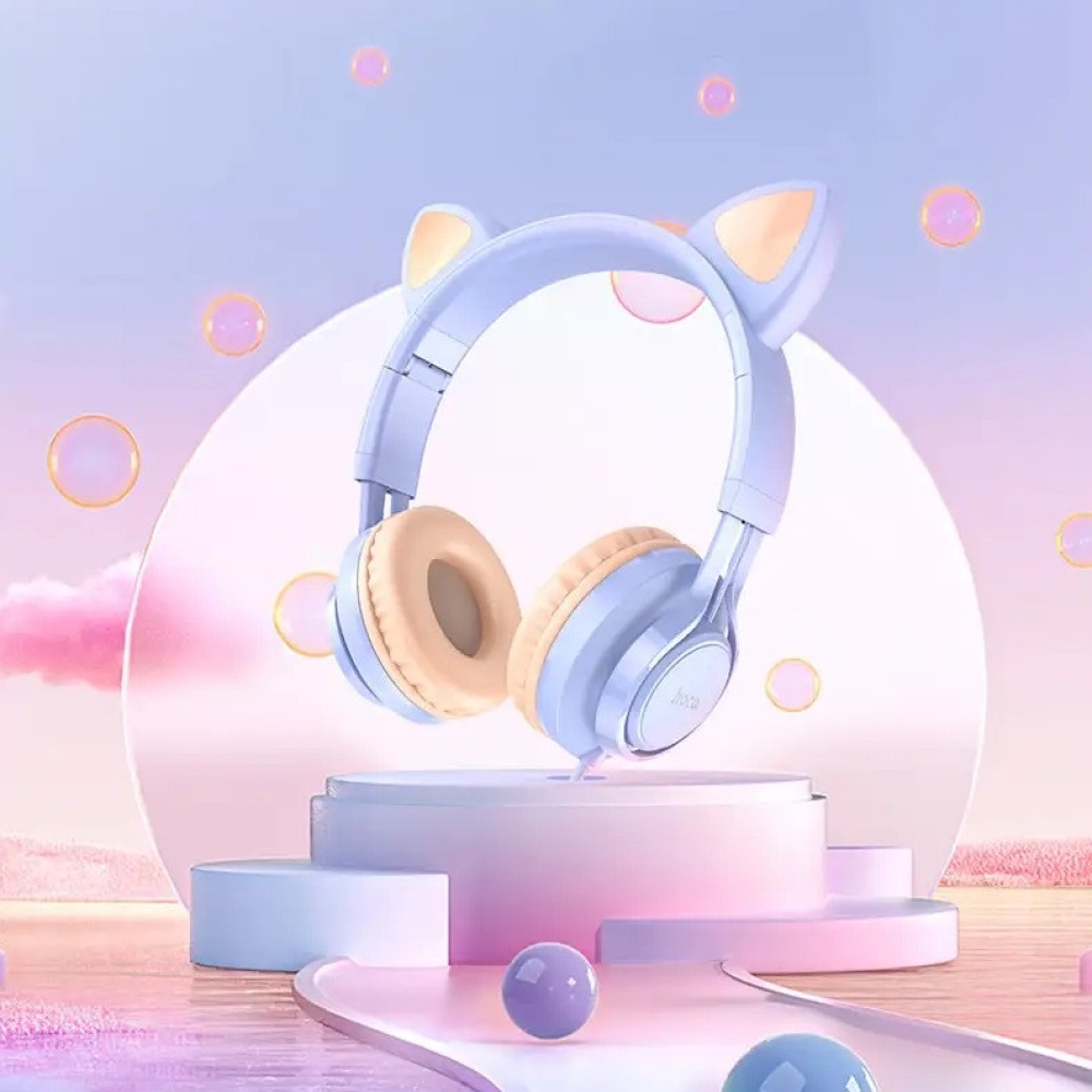 Накладні навушники Hoco W36 Cat ear headphones + мікрофон Блакитний