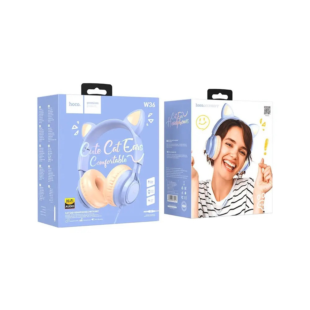 Накладні навушники Hoco W36 Cat ear headphones + мікрофон Блакитний