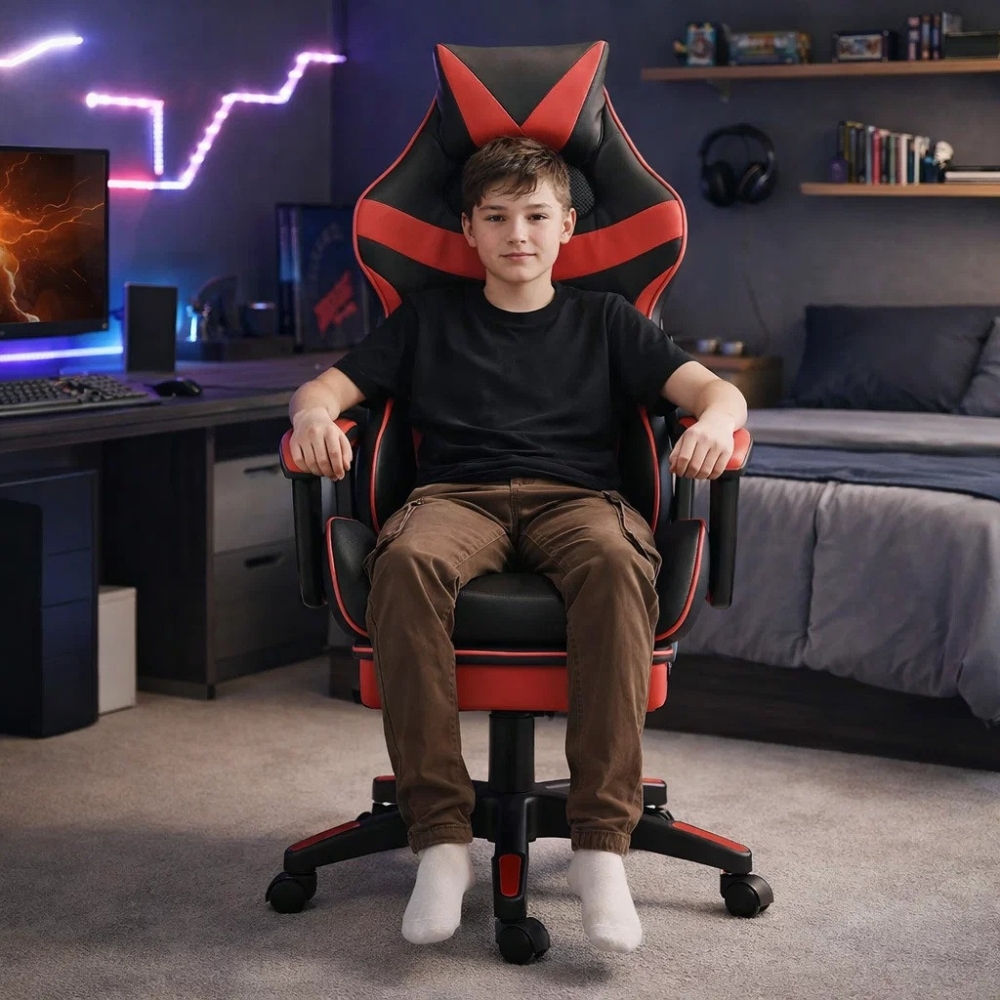 Оригінал Крісло геймерське підліткове з підставкою для ніг Comfort Game червоне