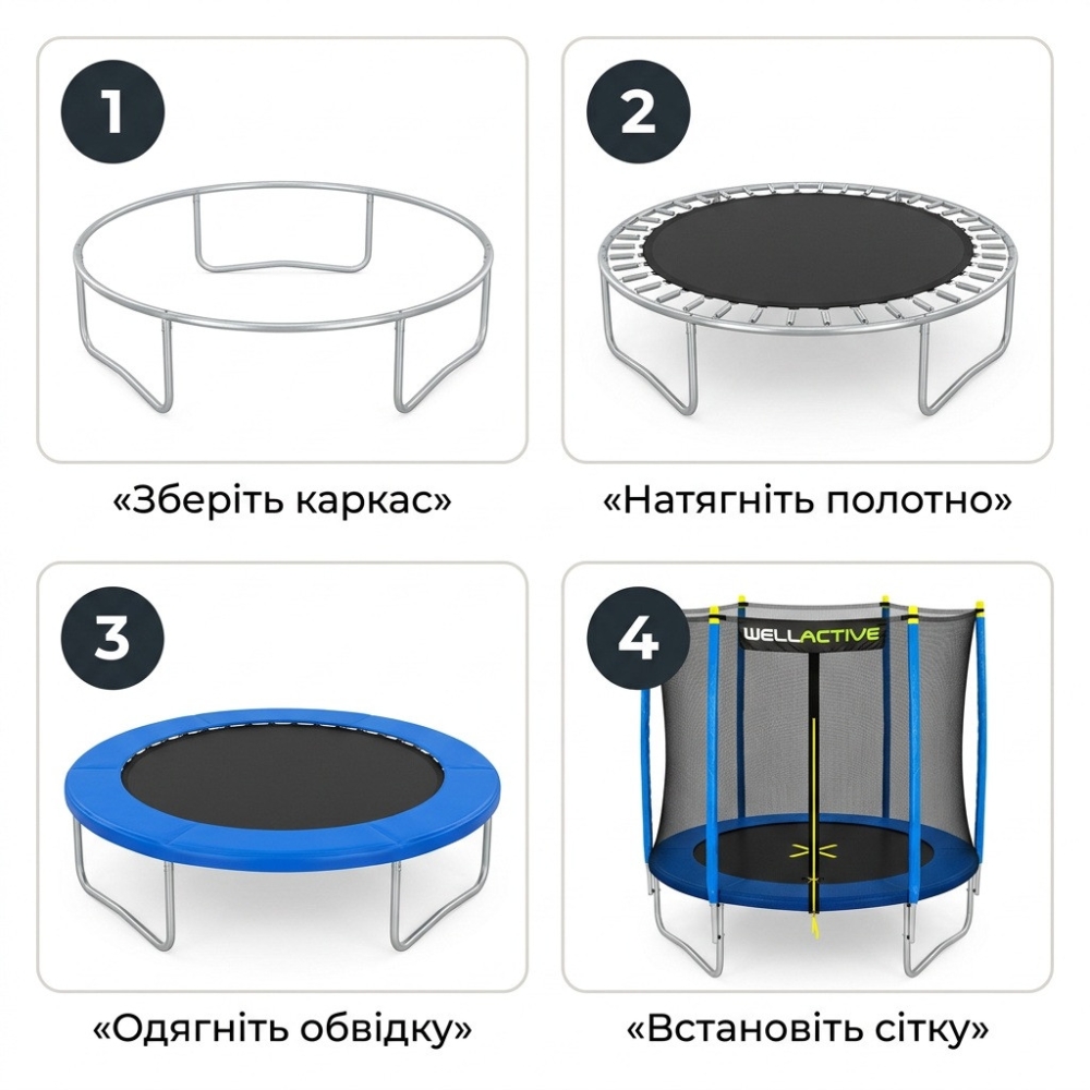 Батут WellActive 183 см до 100 кг з зовнішньою сіткою стрибковий Синій