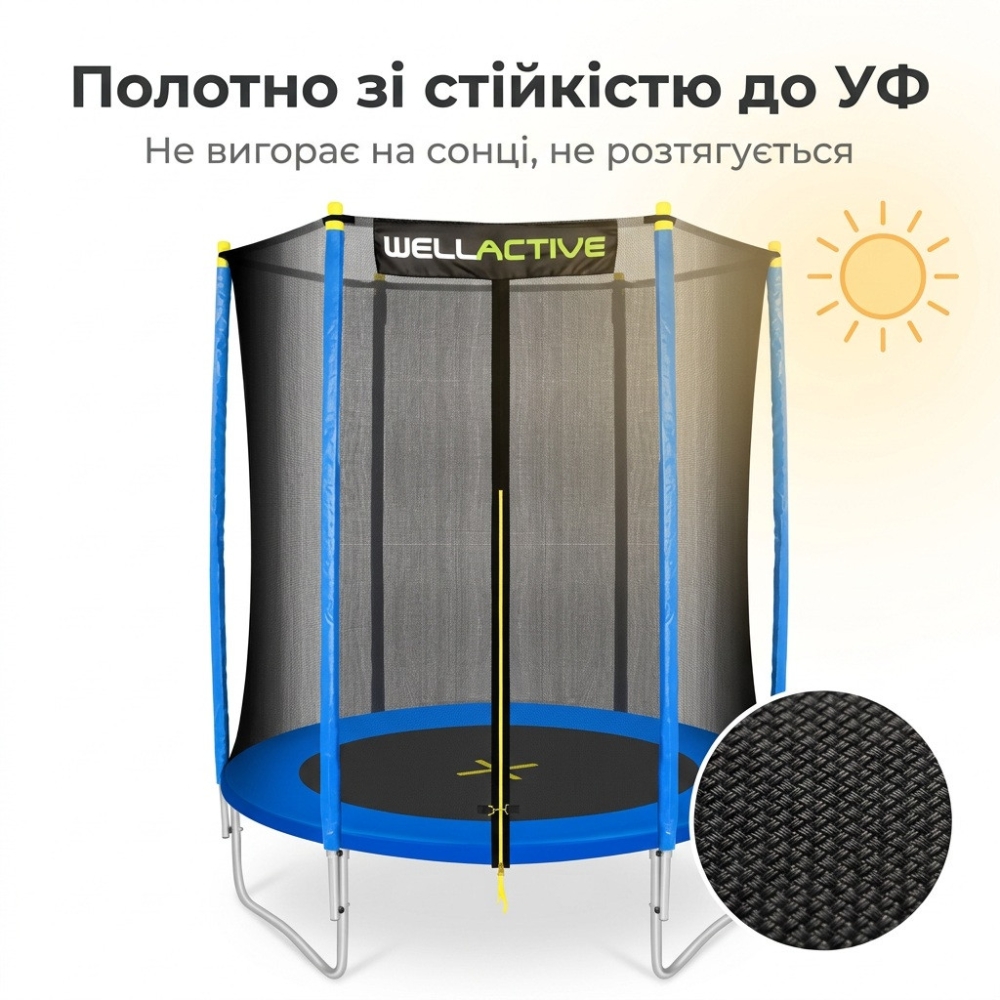 Батут WellActive 183 см до 100 кг з зовнішньою сіткою стрибковий Синій