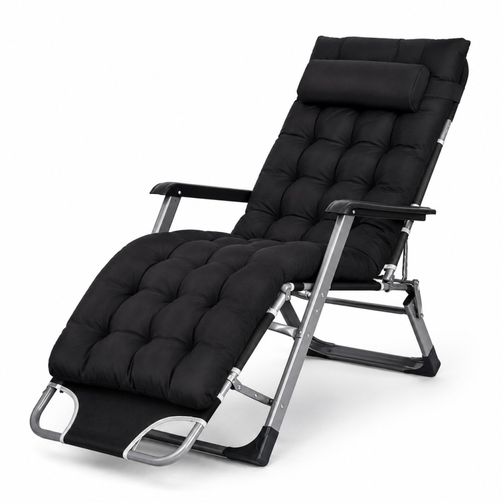 Комплект садових пляжних крісел Ideal Garden Premium з матрацом та подушкою, до 125 кг, чорний, шезлонг для саду та тераси, 4 шт
