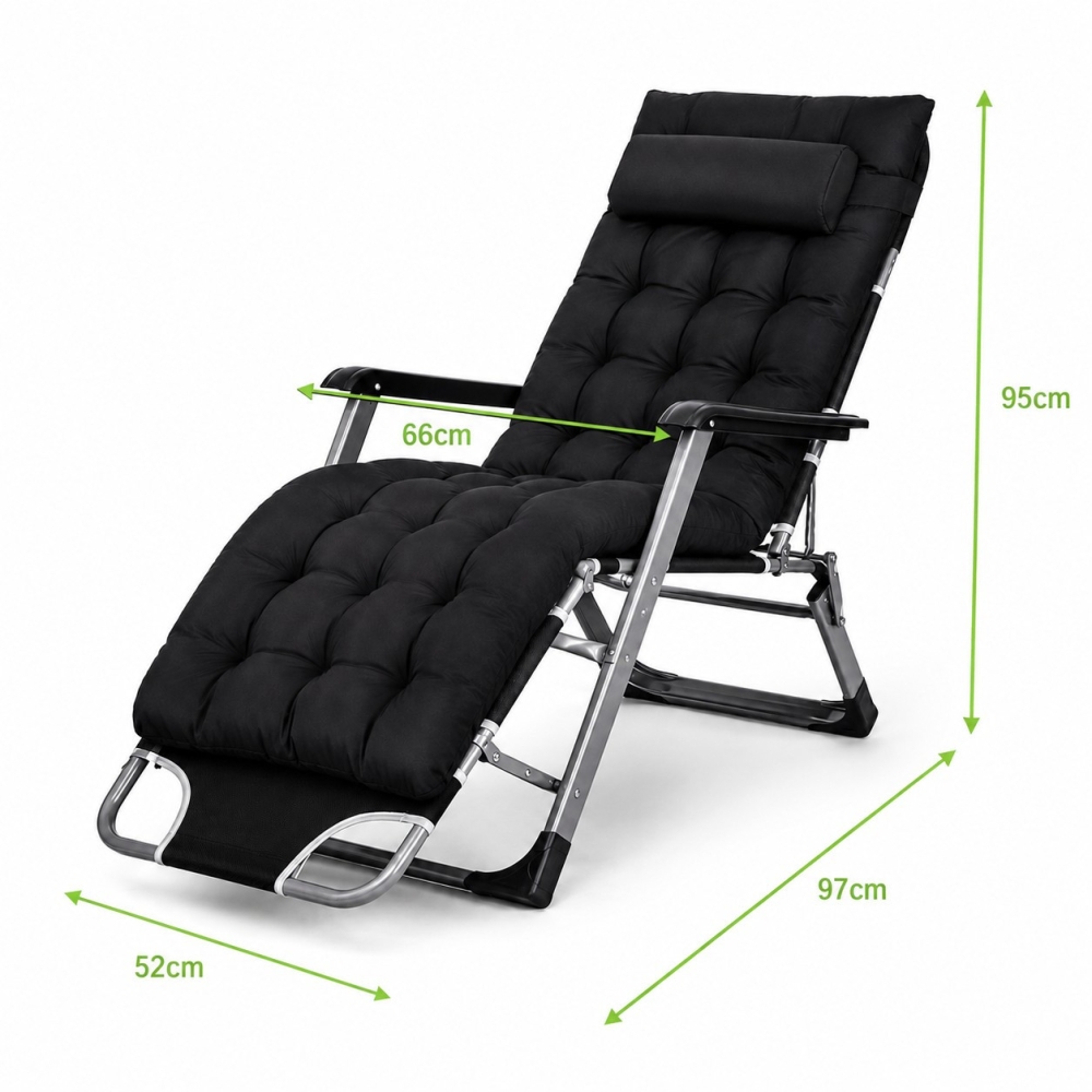 Комплект садових пляжних крісел Ideal Garden Premium з матрацом та подушкою, до 125 кг, чорний, шезлонг для саду та тераси, 4 шт