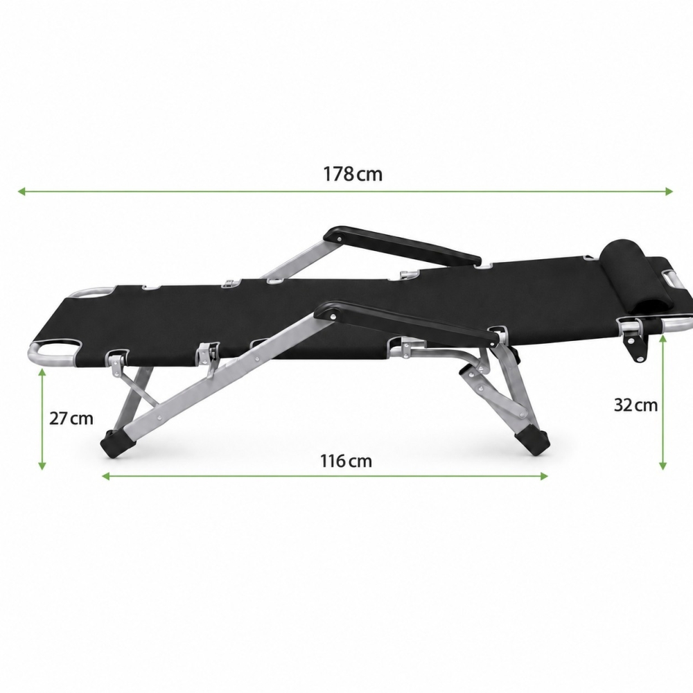 Комплект садових пляжних крісел Ideal Garden Premium з матрацом та подушкою, до 125 кг, чорний, шезлонг для саду та тераси, 4 шт
