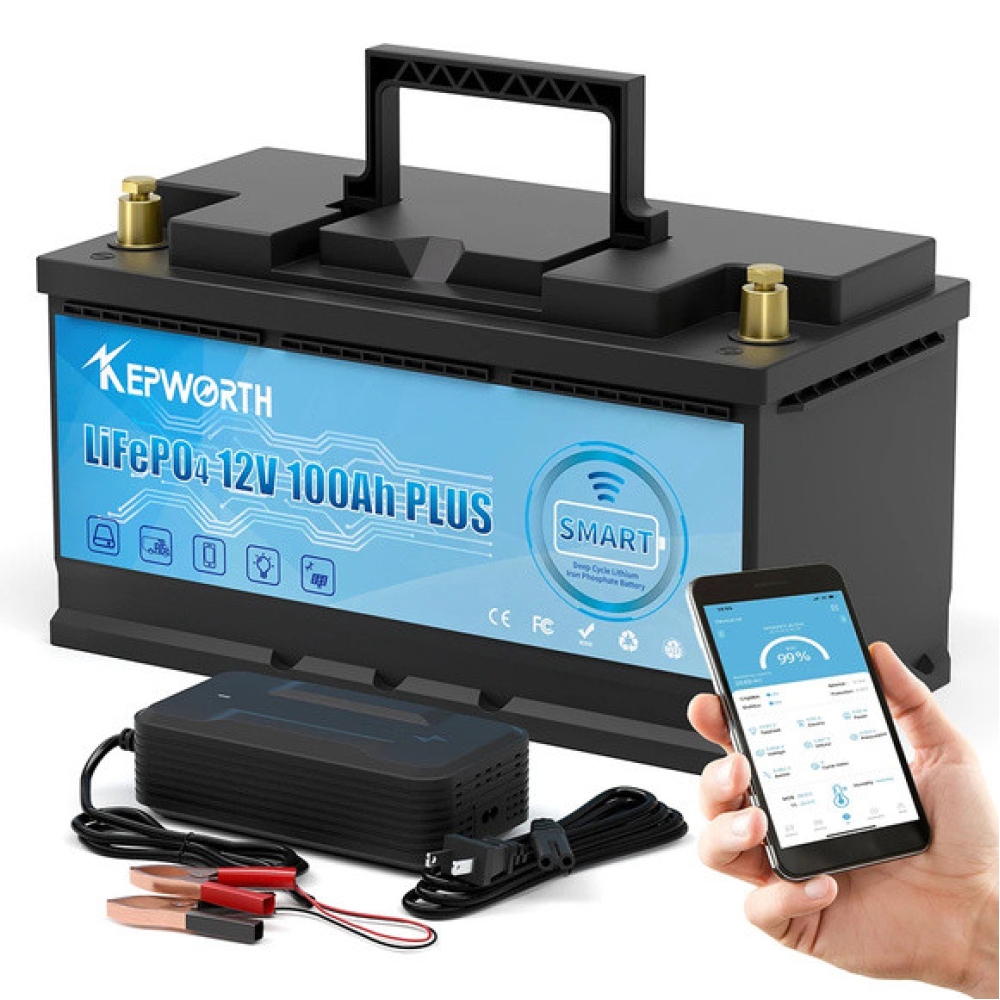 LiFePO4 12V/100Ah Акумулятор Kepworth для резервного живлення будинку, квартири, Вбудована BMS, Bluetooth APP
