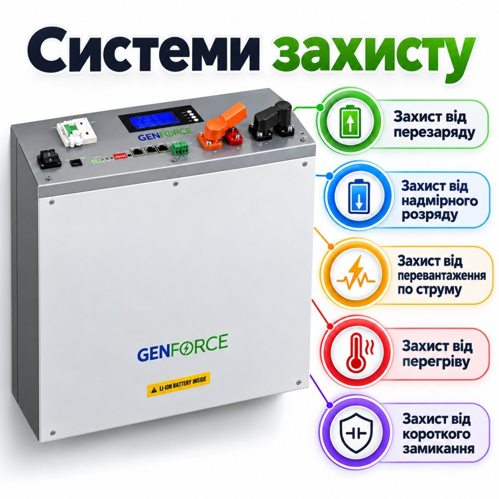 11 кВт LiFePO4 Комплект інвертор Aninerel, Wi-Fi Produced by Anenji + 2 акумулятори GENFORCE 51.2V 100Ah, Smart BMS, настінний