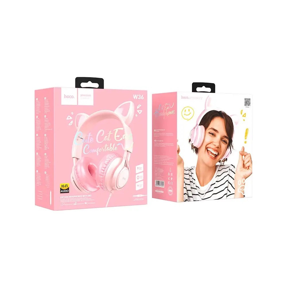 Накладні навушники Hoco W36 Cat ear headphones + мікрофон Рожевий