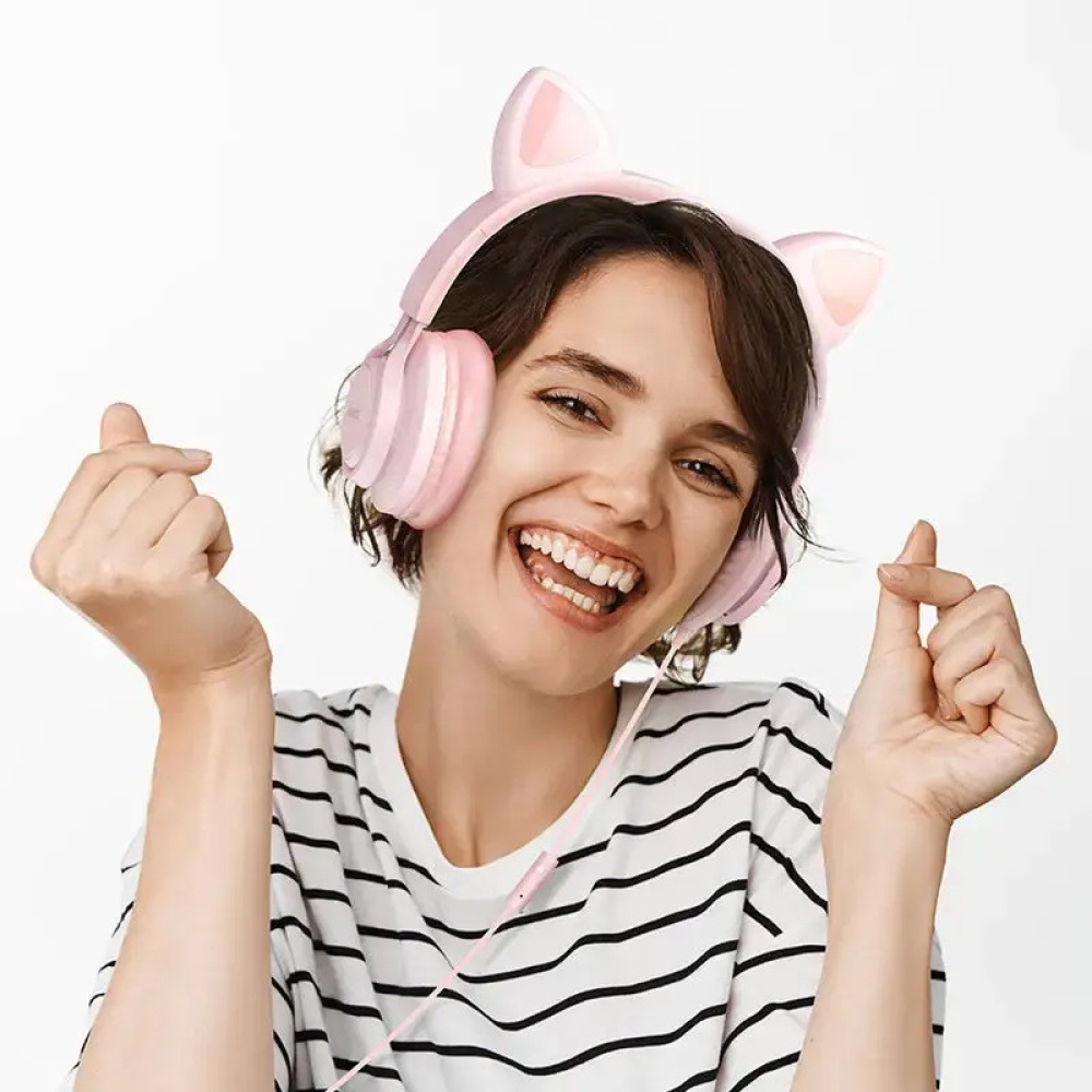 Накладні навушники Hoco W36 Cat ear headphones + мікрофон Рожевий