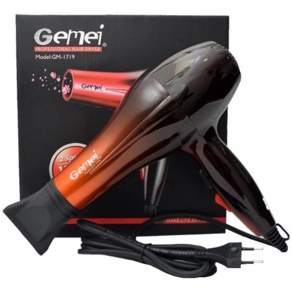 Фен для волосся Gemei GM 1719 1800 Вт 2 швидкості 3 режими нагрівання
