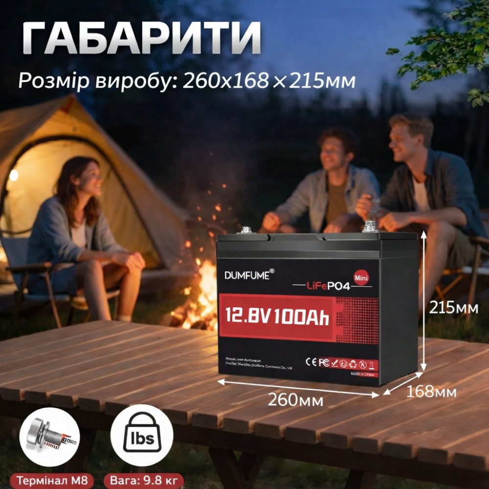 1 кВт LiFePO4 Комплект резервного живлення інвертор Daxtromn + акумулятор Dumfume 12V 100Ah для квартири, будинку