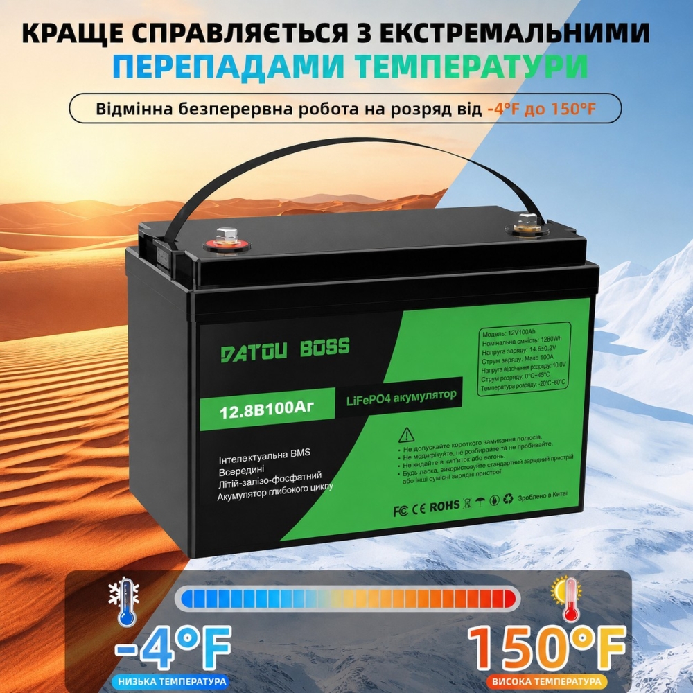 3,8 кВт LiFePO4 Комплект резервного живлення інвертор Daxtromn + 2 акумулятора Datouboss 12V 100Ah, BMS, 1280Wh для квартири