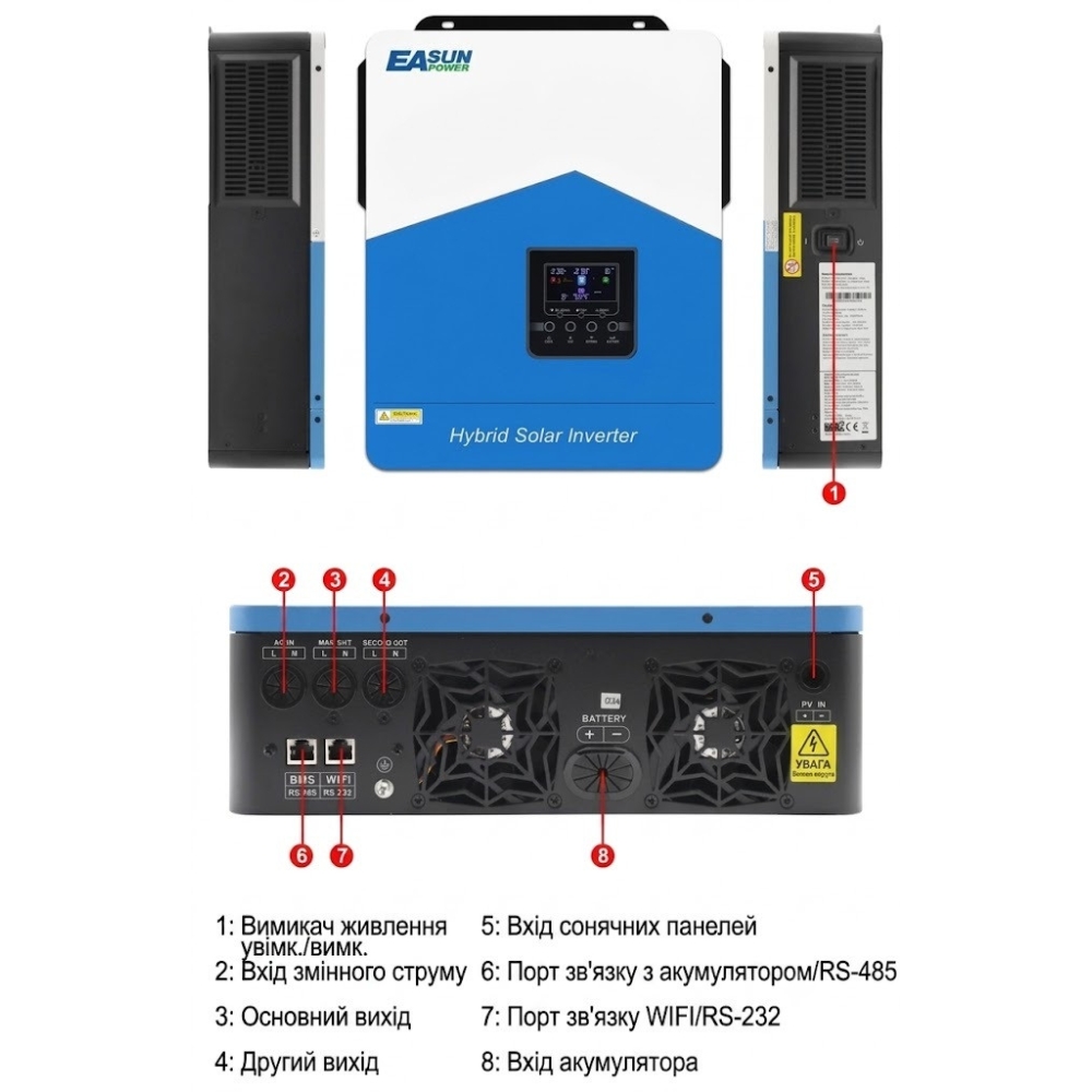 3,2 кВт Комплект резервного живлення Easun Power Інвертор з WiFi + 2 акумулятора 12V/100Ah