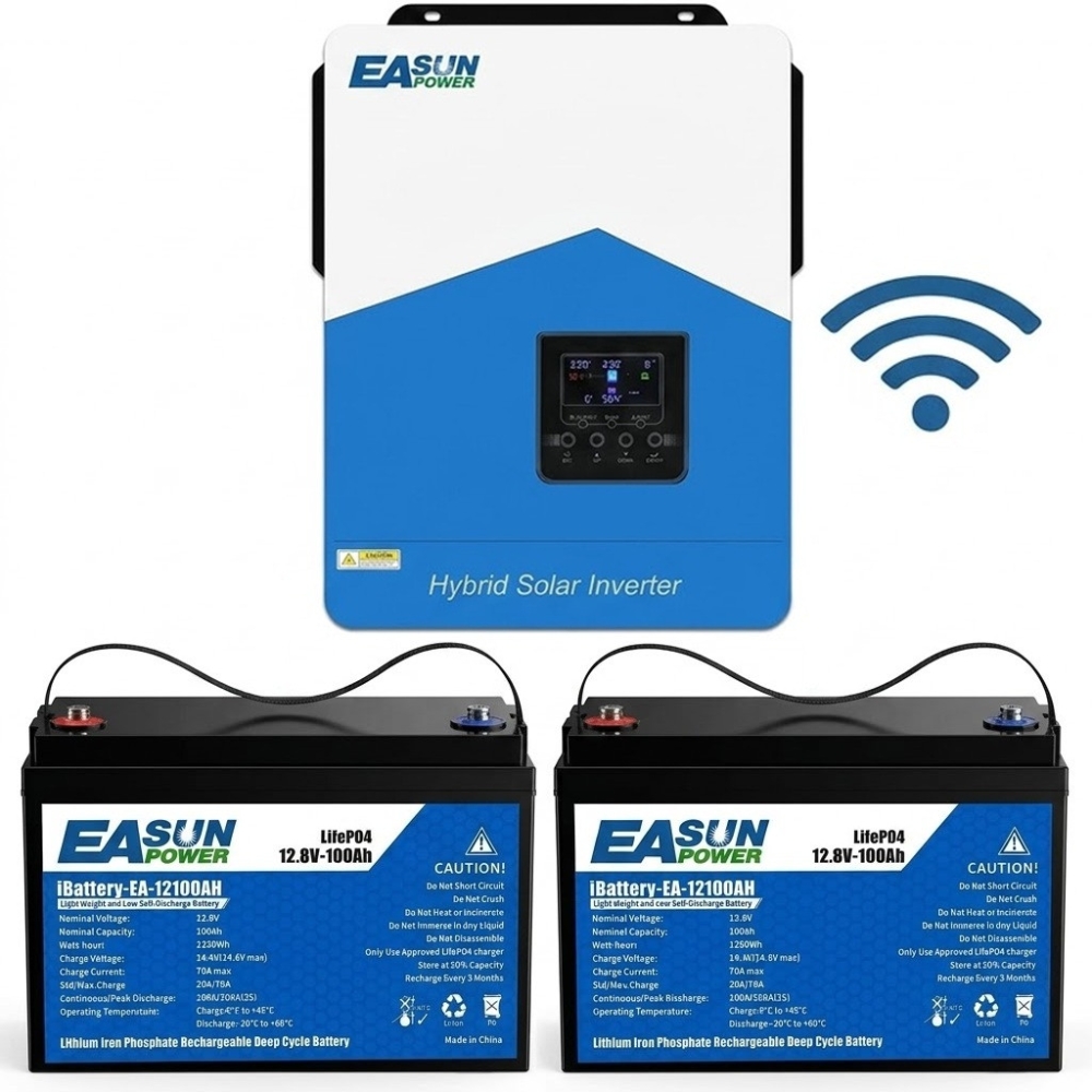 3,2 кВт Комплект резервного живлення Easun Power Інвертор з WiFi + 2 акумулятора 12V/100Ah