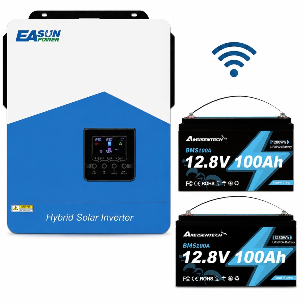 3,2 кВт LiFePO4 Комплект резервного живлення Інвертор Easun Power з WiFi + 2 акумулятора 12V 100Ah Ameisentech