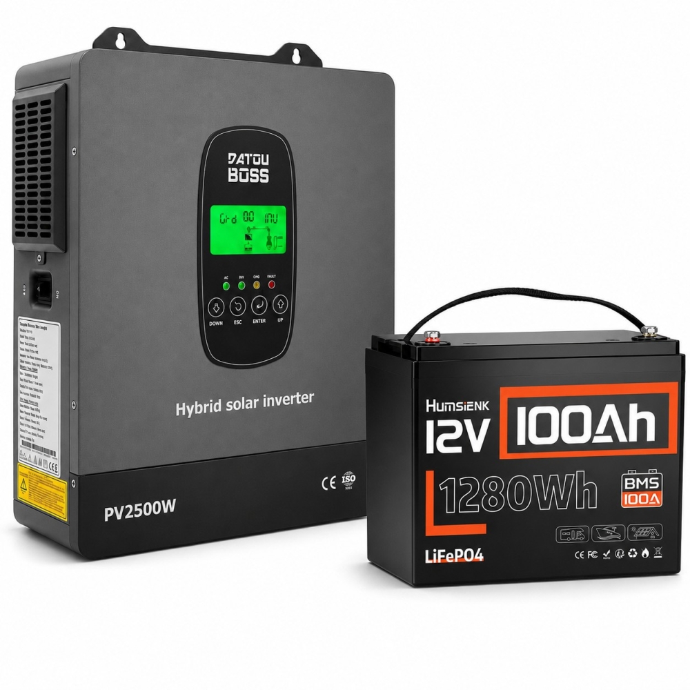 1,8 кВт Комплект резервного живлення Інвертор Datouboss + акумулятор 12V/100Ah Humsienk з BMS для будинку, квартири