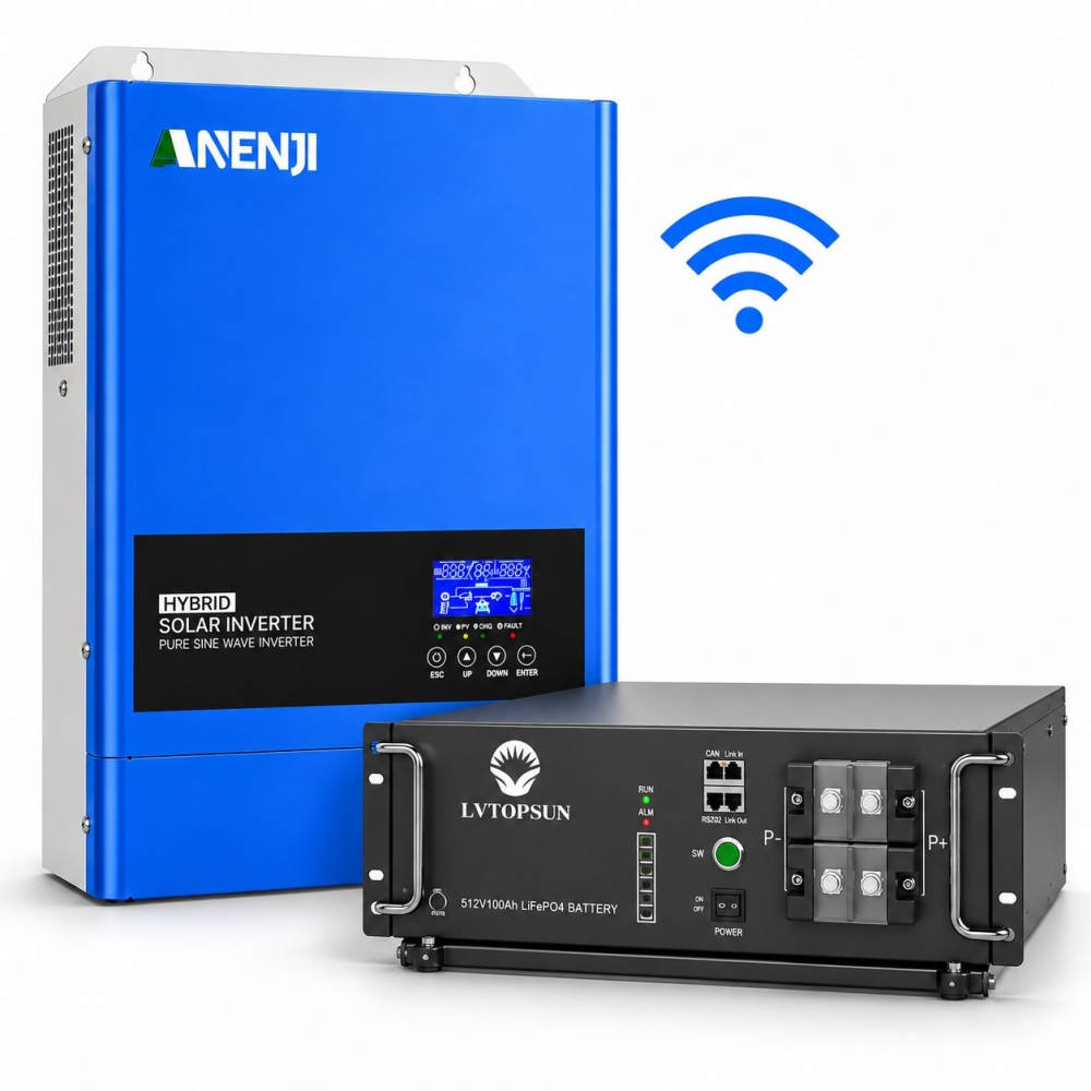 6.2 кВт LiFePO4 Комплект інвертор Anenji з Wi-Fi + акумулятор Lvtopsun rack, BMS, 5120Wh, рековий для резервного живлення