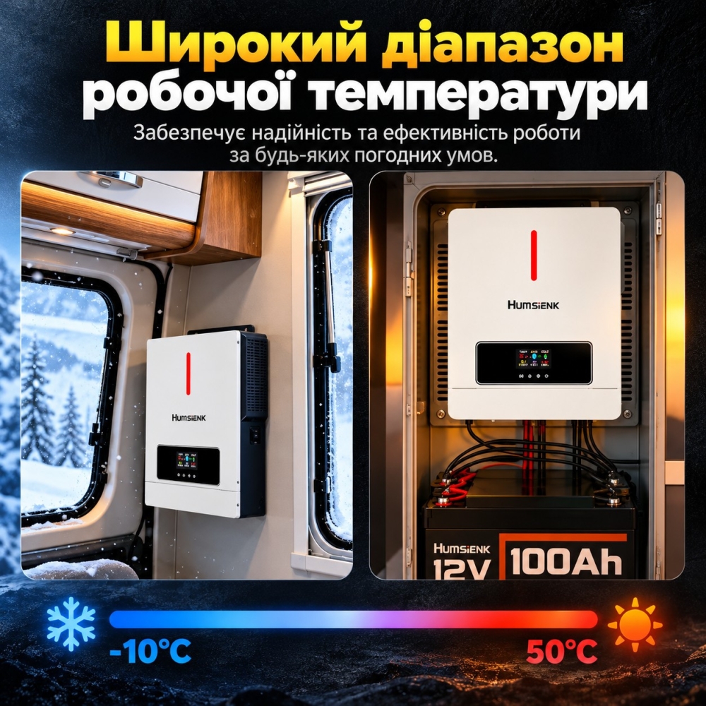 10.24 кВт LiFePO4 Комплект інвертор HUMSEINK + 2 акумулятори GENFORCE 51.2V 100Ah, з BMS, Wi-Fi та Bluetooth настінний